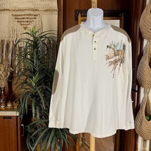 Cosi 2XL Waffle Knit Henley Deer Shirt Thermal Layer Elbow Patch Hunting Top